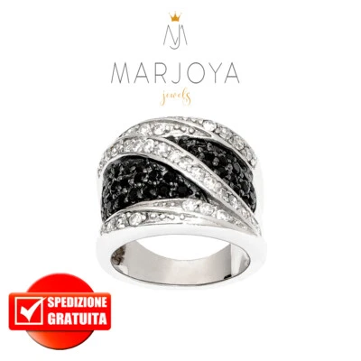 Anello a fascia con pavè di zirconi bianchi e neri in argento 925 rodiato - Immagine 1 di 4