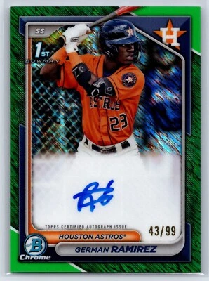 2024 German Ramirez Bowman Chrome Green Shimmer Refractor Autograph ROOKIE 43/99 - Image 1 of 2