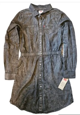 Vestido vaquero Levi's para niñas abotonado; lavado negro precio de venta sugerido por el fabricante 48,00 USD nuevo talla L; 12-13 años Foto 1 de 4