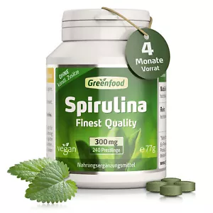 Greenfood Spirulina, luftgetrocknet, 300 mg, 240 Presslinge. Vegan. - Bild 1 von 7