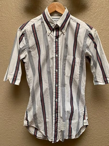 Thom Browne short sleeve coton shirt mens S white w/ stripe red blue Made in US - Picture 1 of 5