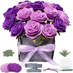 DIY Felt Flower Art Craft Kit, DIY Felt Purple Rose Pot Bonsai Kit, Floral Gifts - Picture 1 of 12