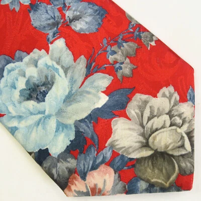 Corbata de cuello vintage Duke para hombre roja azul estampado floral múltiple poliéster hecha en EE. UU. 55x3,5 Foto 1 de 4