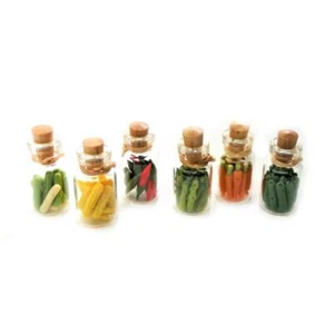 Dolls House 6 Glass Jars of Vegetables Miniature Kitchen Accessory - Picture 1 of 1