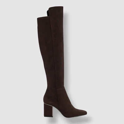 Botas sociais femininas DKNY marrom Cilli biqueira quadrada altura do joelho tamanho 6.5 - Imagem 1 de 4