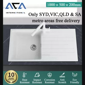 1000x500x200mm White Granite Quartz Stone Single Basin Kitchen Sink Drainboard - Picture 1 of 8