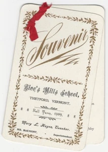 Tarjetas de lista de clases "Souvenir" de Thetford Vermont Rice’s Mills School 1909 término de otoño - Imagen 1 de 1