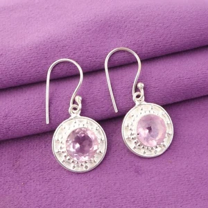 Pendientes de compromiso colgantes de morganita natural de corte redondo de plata 925 para esposa - Imagen 1 de 6