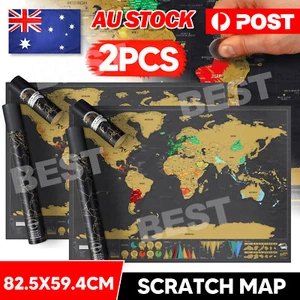 2X Deluxe Large Scratch World Map Personalized Travel Poster Travel Atlas Decor - Picture 1 of 8