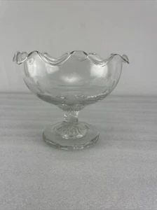 Eamonglas, geätztes Kleeblattmuster Klarglas Standschale, Kompott, gekräuselt - Bild 1 von 7