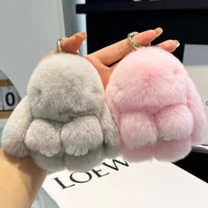 15cm Fluffy Rabbit Fur Pompon Bunny Keychain Soft Cute Bunny Key Chain Gifts UK - Picture 1 of 9