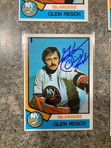 Tarjeta de novato Islanders Glenn Chico Resch firmada 1973-74 OPC - Imagen 1 de 2
