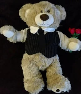Traje de felpa bronceado 16" Build-A-Bear con parches y patas de pana corbata y flores - Imagen 1 de 12
