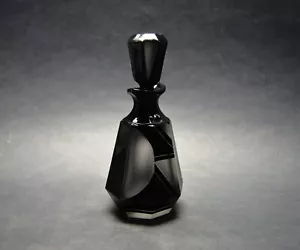 Vtg Czech Art Deco perfume bottle , Frosted Glass Black Enamel Karl Palda - Picture 1 of 5