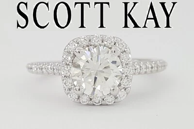 Scott Kay 1.36 克拉圆形明亮式切割钻石光环 14k 订婚戒指 GIA — 第 1/4 张图片