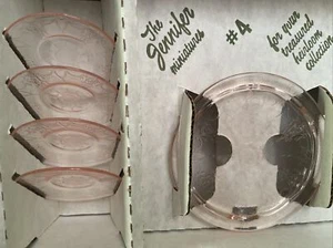 Mosser Glass Pink Depression Jennifer Set #4 w Box Miniature Cake Plates A+ COND - Picture 1 of 6