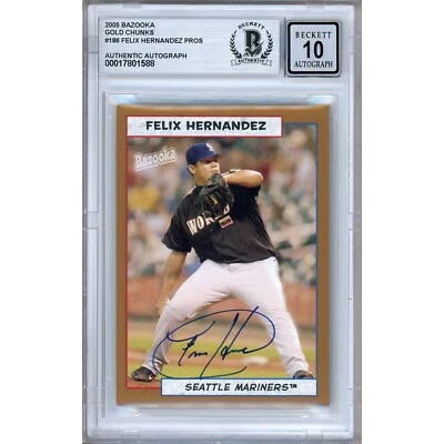 Felix Hernandez Signed 2005 Bazooka Gold Chunks #186 BGS Auto 10 Mariners MLB - Image 1 of 4