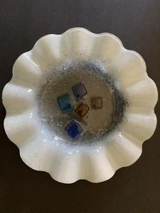 MCM Glass dish , Ruffle, Vtg with colored glass geometric center, Unique - Picture 1 of 12