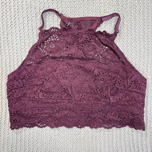 AE Aerie Halter Bralette Large Maroon Lace Crochet Sheer Festival Boho Cowgirl - Picture 1 of 11