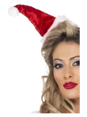 Santa Hat on Headband Ladies Fancy Dress Festive Christmas Xmas Costume Mini Acc - Image 1 of 4