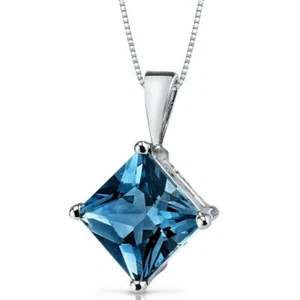 Anhänger 14 kt Weißgold Princess Cut 3,00 ct London Blautopas - Bild 1 von 5