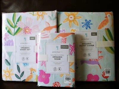 5pc Pottery Barn Kids NAOMI Floral Twin Duvet Sham Sheet Set bird Multi colors  - Image 1 of 4