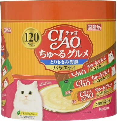INABA CIAO Churu Gourmet Cat Treats 14g × 120 Sticks Seafood Chiken Veriety - Image 1 of 4