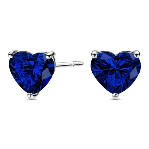 14K White Gold Earrings With 0.50 CTW Lab Grown Sapphire (Blue Color, Heart, VS) - Picture 1 of 7