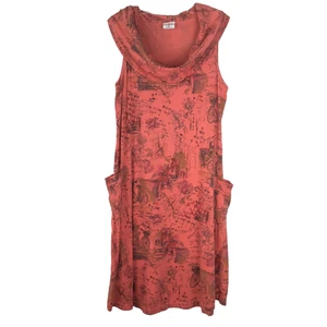 Vintage Color Me Cotton Dress Sleeveless Drape Botanical Bicycle Coral Medium - Picture 1 of 10