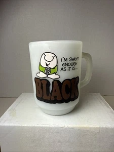 Vtg 1979 Milk Glass Ziggy Tom Wilson I Am Sweet Enough As It Is Black Mug￼ - Picture 1 of 7