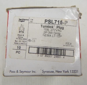 (10) Pass & Seymour PSL715-P Turnlok Plug 277 V 15 Amp 2 Pole 3 Wire Grdg. NEW - Picture 1 of 4