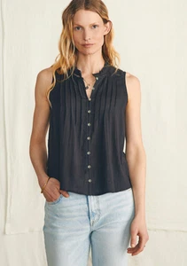 Faherty Willa ärmelloses Top Damen Medium gewaschen schwarz Ösenbesatz - Bild 1 von 10