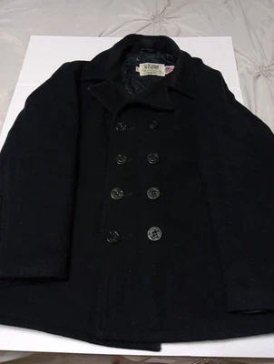 Schott U.S.740N Pea Coat Jacket Men's Wool Made in USA Navy Size 48 Used - Image 1 of 4