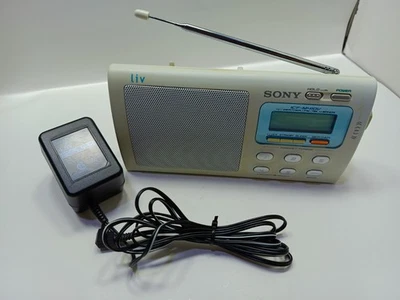 Vintage SONY Liv ICF-M410V TV Weather AM/FM 4-Bands Portable Clock Radio & Ac Ad - Image 1 of 4