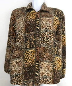 Vntg Teddi Size P M Zip-Up Bomber Jacket Side Pockets Animal Print Elastic Waist - Picture 1 of 8