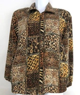 Vntg Teddi Size P M Zip-Up Bomber Jacket Side Pockets Animal Print Elastic Waist - Image 1 of 4