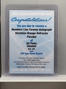 Jim Thome /25 AUTO 2025 Topps Chrome Numbers Live Forever Orange 1:70k Redempti - Picture 1 of 1