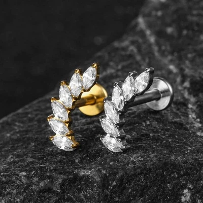 Cartílago labret trasero plano sin rosca ASTM F136 titanio curvado brillante circonita cúbica 1 pieza Foto 1 de 4