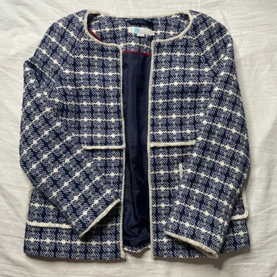 Boden Navy Blue White Ida Textured Tweed Jacket Blazer Sz 6 Women's  - Image 1 of 4