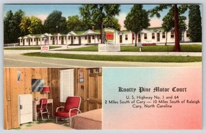 1940-50's KNOTTY PINE MOTOR COURT MOTEL CARY NORTH CAROLINA NC POSTCARD - Picture 1 of 2