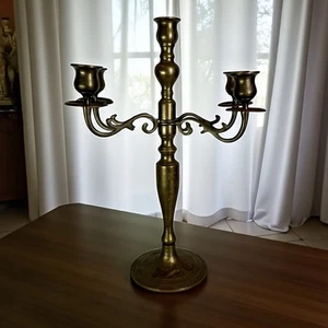 Antique Brass Candelabra 5 Candle Holder 14” Tall - Picture 1 of 11