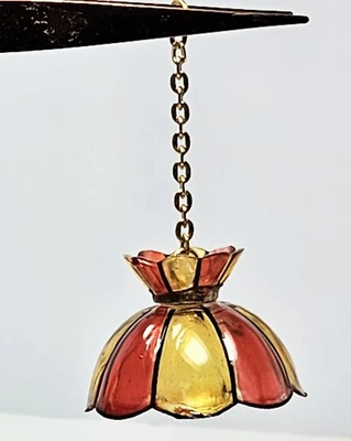 Dollhouse Miniatures Stained Glass Tiffany-Like Lamp Shade 1.5" D. With Chain - Image 1 of 4