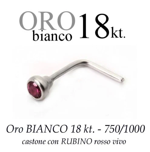 Piercing naso in ORO BIANCO 18kt.con RUBINO rosso vivo