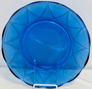Hazel Atlas NEWPORT HAIRPIN COBALT BLUE 10 3/4" ROUND SANDWICH PLATE #1 - Picture 1 of 1
