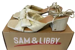 SAM & LIBBY KLARA ANKLE WRAP GOLDLEAF BOW SANDAL SHOES Sz 11 - Picture 1 of 11