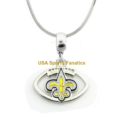 NFL New Orleans Saints Football Logo Pendant Necklace On A 925 Snake Chain Cover