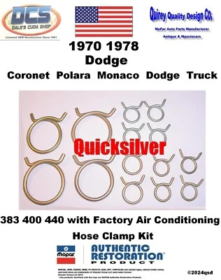 1970 1978 Dodge Big Bock v8 with AC Corbin Hose Clamps 8pc New MoPar USA - Image 1 of 2