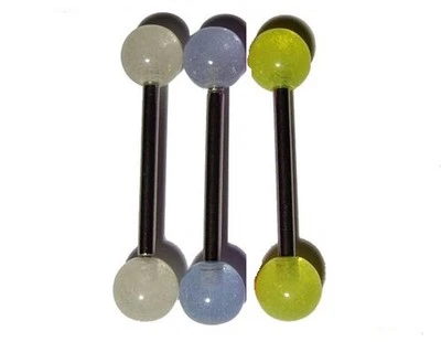 Anillo de pezón/lengua que brilla en la oscuridad 14G (1,6 mm) (B/4/5) 1 pieza (blanco, verde, L. azul) Foto 1 de 2