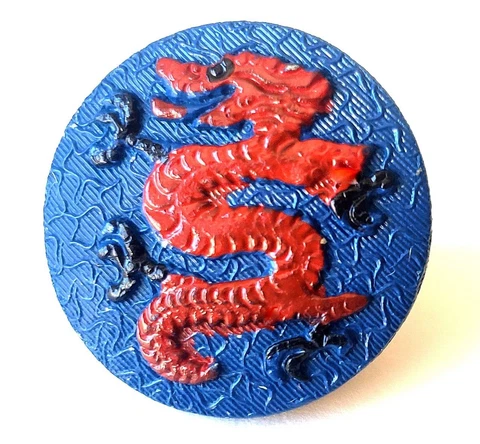 Chinese Red Dragon...Painted Wood…Vintage Button…7/8" Cover