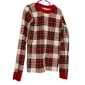 Hanna Anderson Pajama Shirt Girl Size 10 Holiday Plaid Red Long Sleeve - Picture 1 of 11